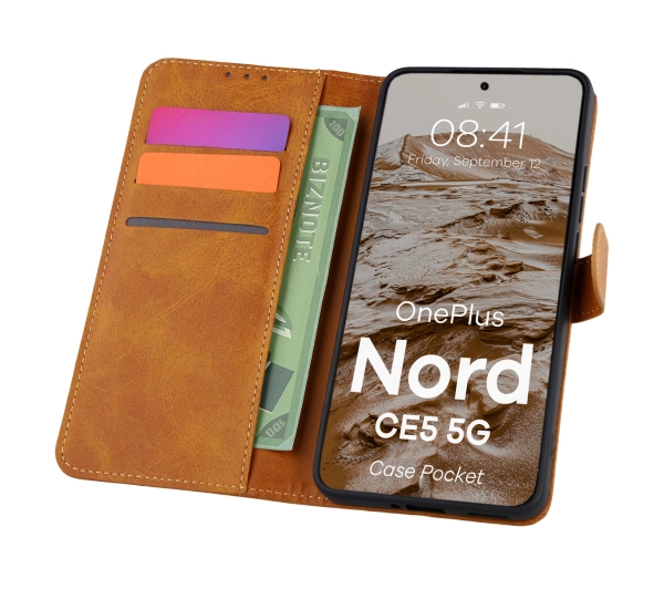 Bizon z klapką Pocket do OnePlus Nord CE5 Brązowy