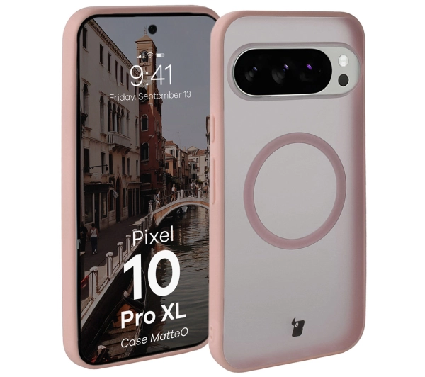 Bizon MatteO z MagSafe do Google Pixel 10 Pro XL Półprzezroczyste z różową ramką