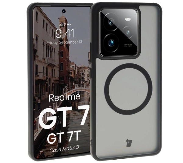 Bizon MatteO z MagSafe do Realme GT 7 / Realme GT 7T Półprzezroczyste z czarną ramką