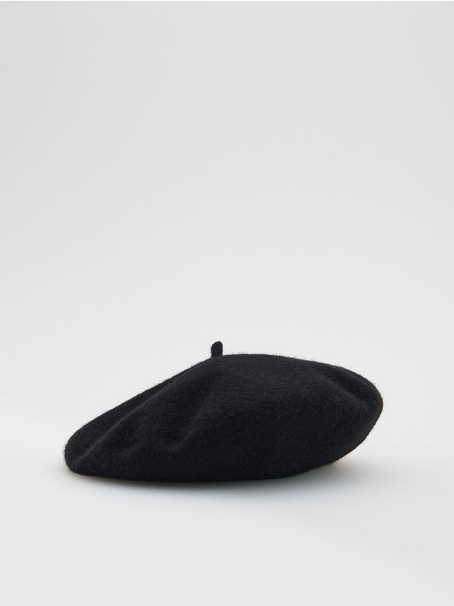 Reserved - Wełniany beret - czarny