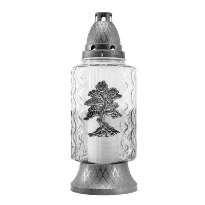 Znicz szklany z aplikacją Z919 drzewo 11,5 x 30 cm srebrny