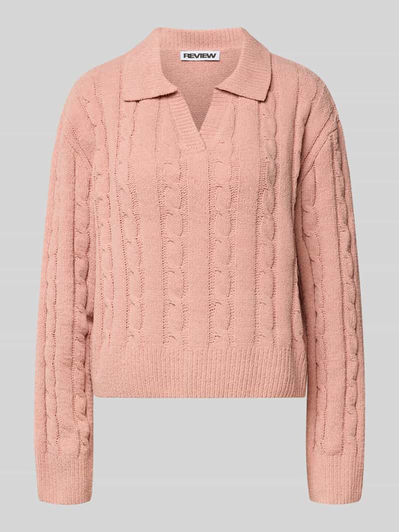 Sweter z dzianiny z dekoltem w serek i wykładanym kołnierzem