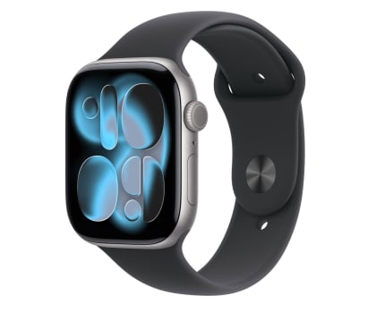 Apple Watch 11 GPS + Cellular 42mm koperta z aluminium gwiezdna szarość pasek sportowy M/L Czarny