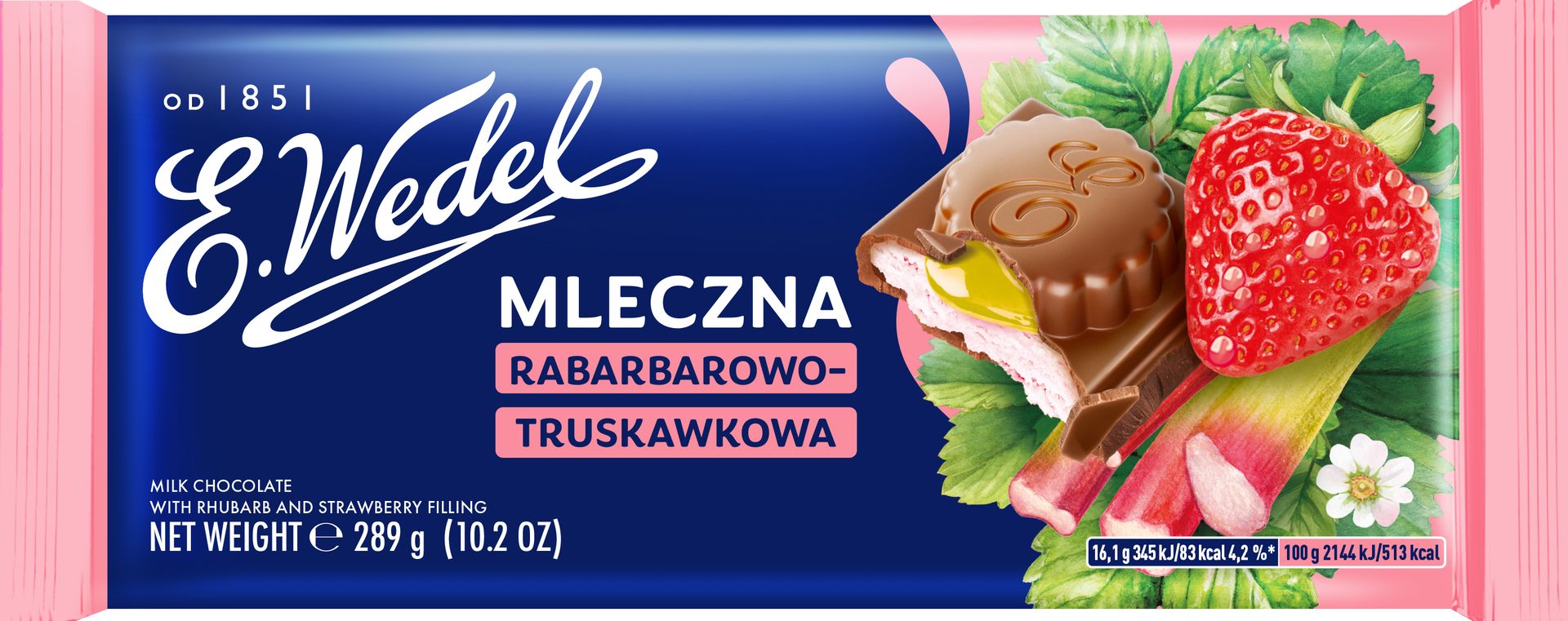 E.Wedel Czekolada mleczna rabarbarowo - truskawkowa 289g