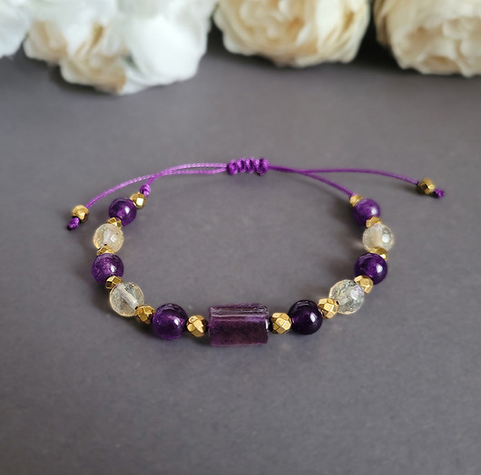 BOGACTWO i spokój- bransoletka z Ametystem i Cytrynem