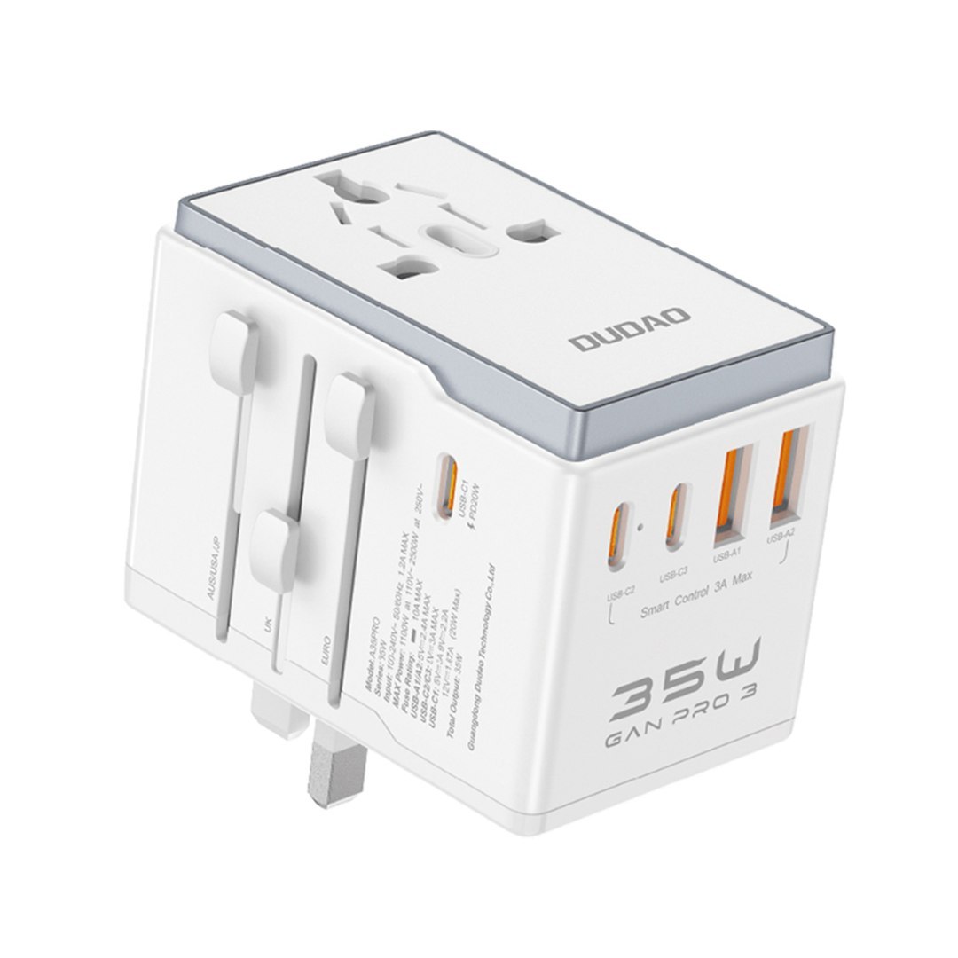 Uniwersalna ładowarka adapter podróżny 35W EU / UK / AUS / US / JP 3x USB-C 2x USB-A - biały DUDAO
