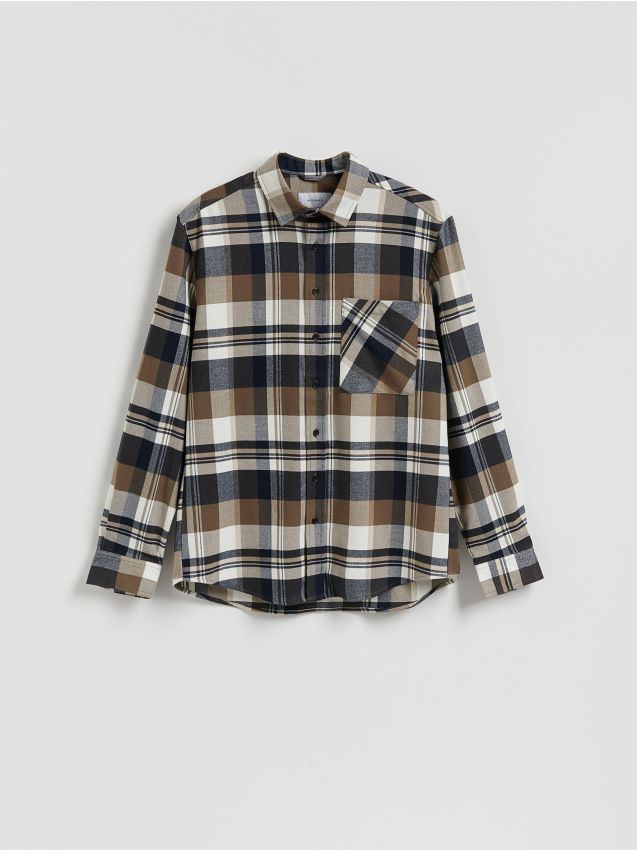 Reserved - Koszula regular fit w kratę - beżowy