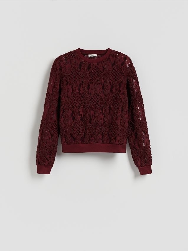 Reserved - Koronkowa bluzka - bordowy