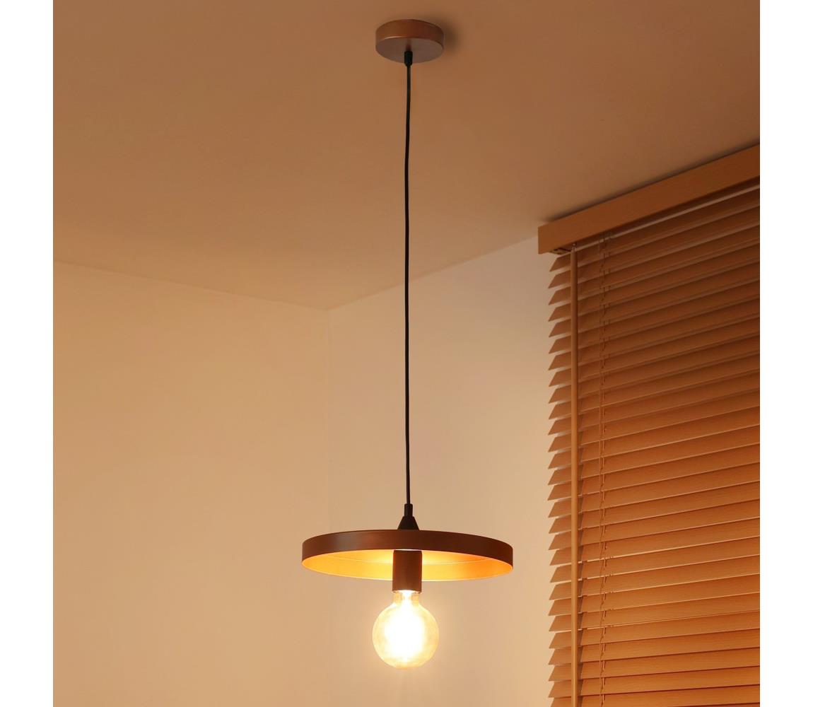 Duolla - Lampa wisząca na lince IRONLINE 1xE27/15W/230V, średnica 30 cm, miedziana/czarna