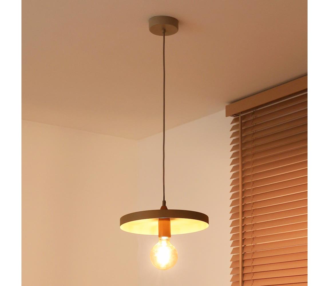 Duolla - Żyrandol wiszący na przewodzie IRONLINE 1xE27/15W/230V, średnica 30 cm, beżowy/miedziany
