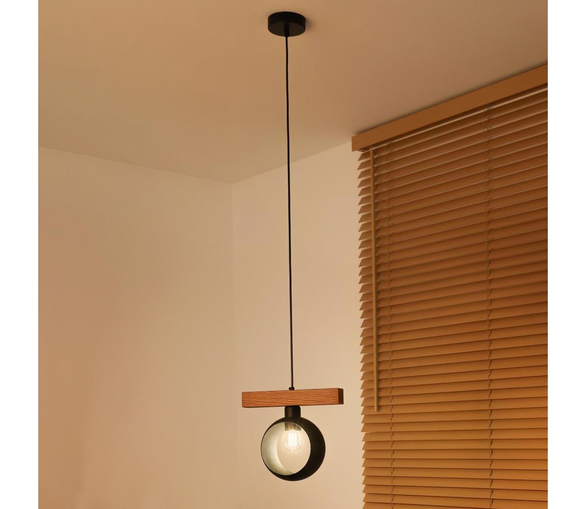 Duolla - Lampa wisząca na lince IRONLINE 1xE27/15W/230V sosna/dąb/czarny