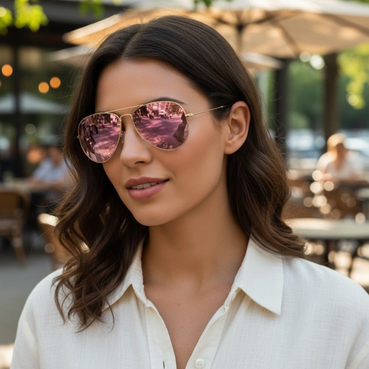 Okulary przeciwsłoneczne z polaryzacją pilotki POL-3026G złoty/różowy