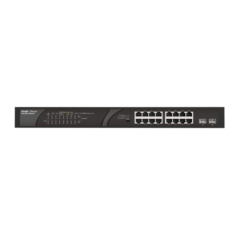 Ruijie Networks RG-ES118GS-P łącza sieciowe Nie zarządzany Gigabit Ethernet (10/100/1000) Obsługa PoE Czarny
