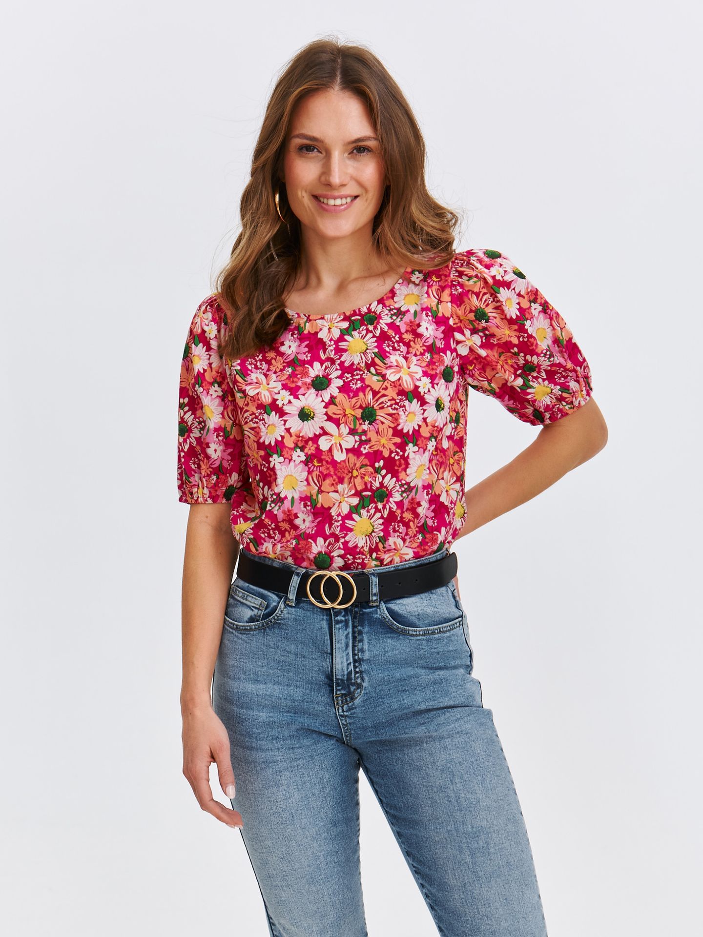 Bluzka damska bluzka krótki rękaw różowa - SBK2955RO z krótkim rękawem - TOP SECRET - Odzieżowy sklep internetowy TOP SECRET