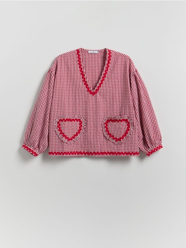 Reserved - Bluzka w kratę - czerwony