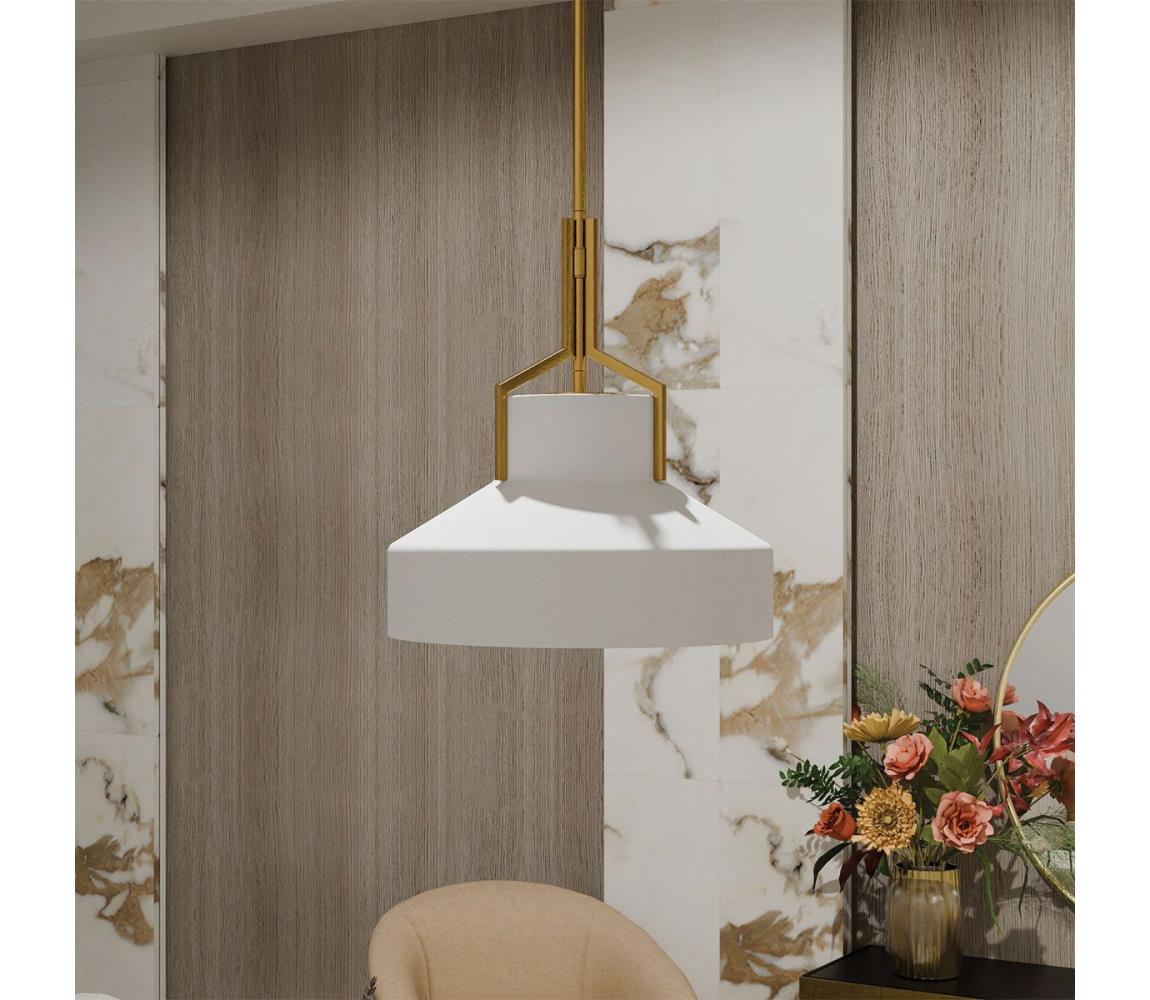 Quoizel QZ-BRECKEN-2P-AB-OPAL - Lampa wisząca na pręcie BRECKEN 2xE27/60W/230V złota/biała