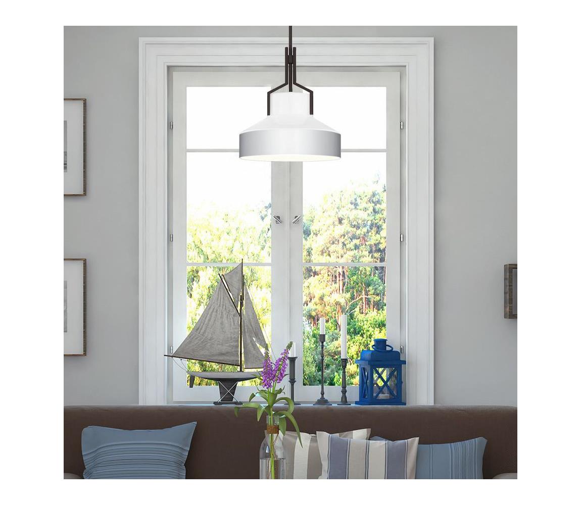 Quoizel QZ-BRECKEN-2P-OZ-OPAL - Lampa wisząca na pręcie BRECKEN 2xE27/60W/230V czarny/biały