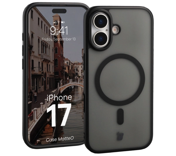 Bizon MatteO z MagSafe do Apple iPhone 17 Półprzezroczyste z czarną ramką
