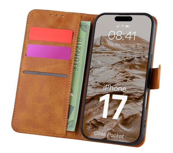 Bizon z klapką Pocket do Apple iPhone 17 Brązowy