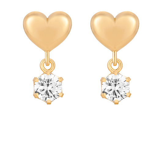 Złote kolczyki serca z bezbarwnymi cyrkoniami