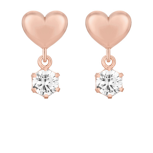 Kolczyki serca z różowego złota z bezbarwnymi cyrkoniami