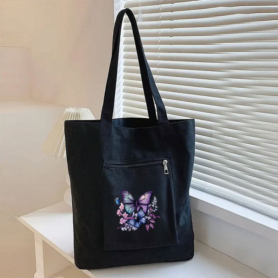 TEMU Duża pojemna torba typu shopper z nadrukiem motyla, damska casualowa torba na ramię do podróży, dojazdów do pracy i zakupów.