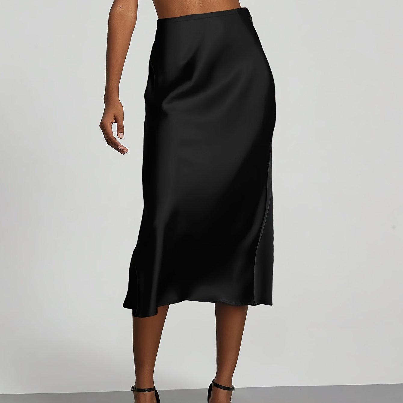 TEMU Gładka satynowa spódnica z wysokim stanem do dojazdów do pracy