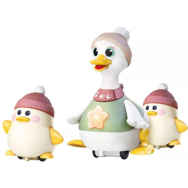 Rodzina kaczek drepczących i kwaczących