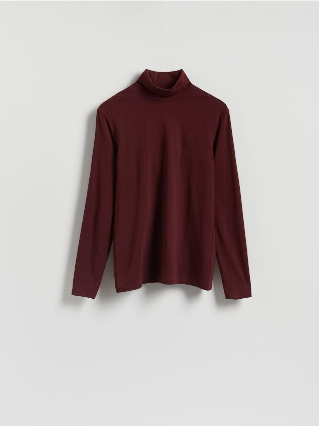 Reserved - Bawełniany longsleeve z golfem - brązowy