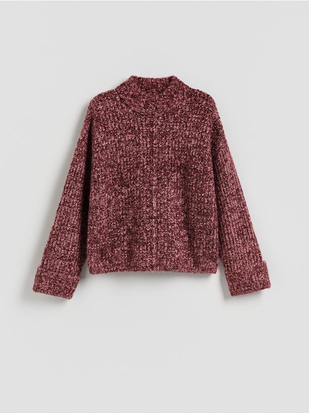 Reserved - Wzorzysty sweter oversize - bordowy