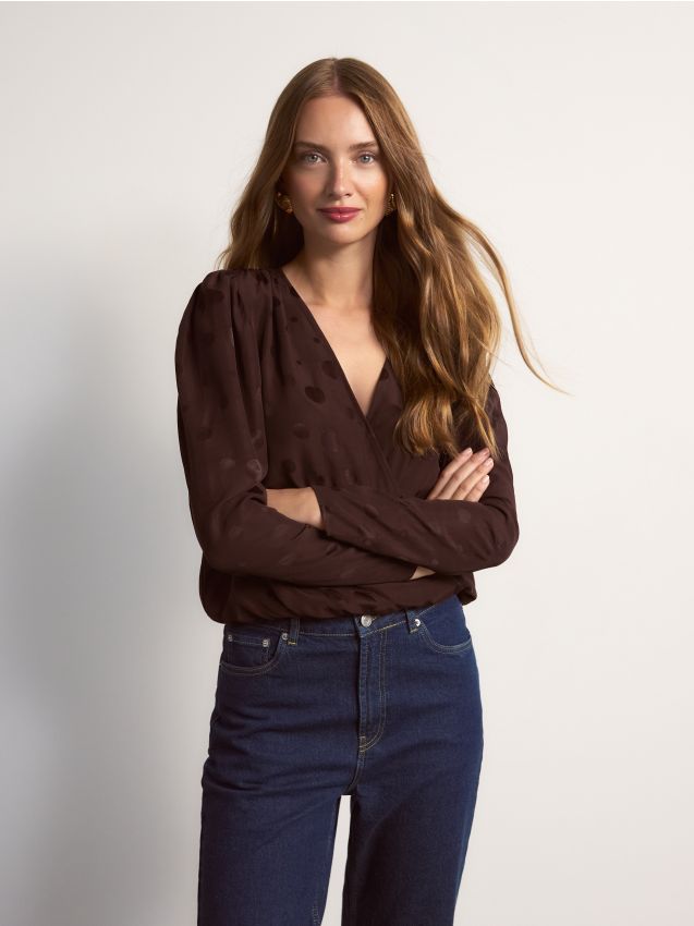 Reserved - Bluzka z wiskozą - mahoniowy