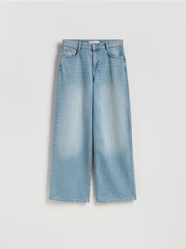 Reserved - Jeansy baggy fit - turkusowy