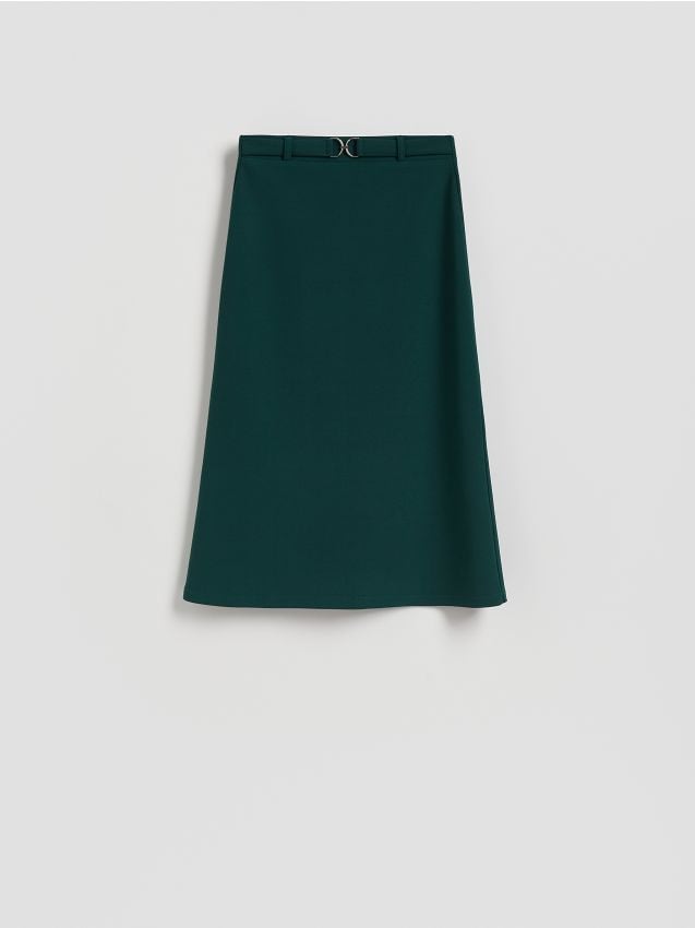 Reserved - Spódnica midi z paskiem - ciemnozielony