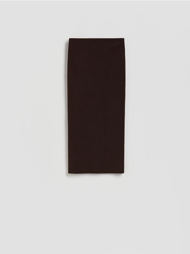 Reserved - Dopasowana spódnica midi - ciemnobrązowy