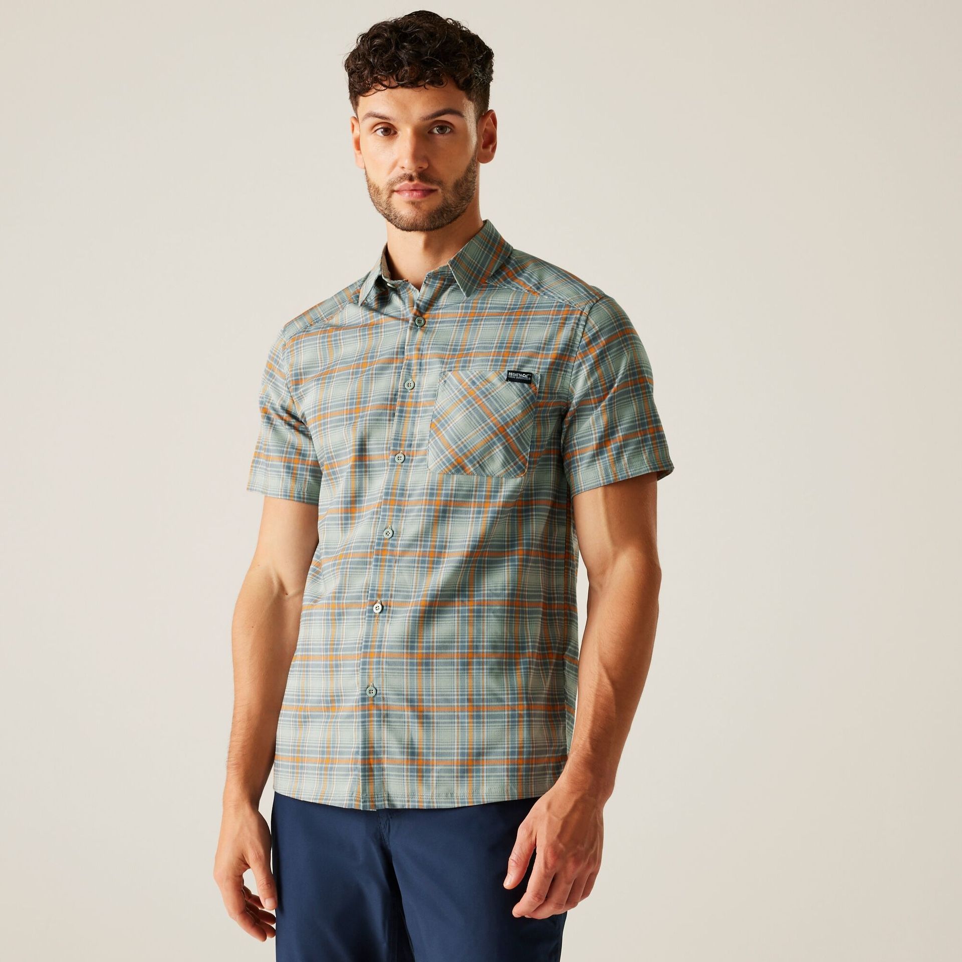 Regatta Męska koszula z krótkim rękawem Begarno Lodowy błękit, Rozmiar: M