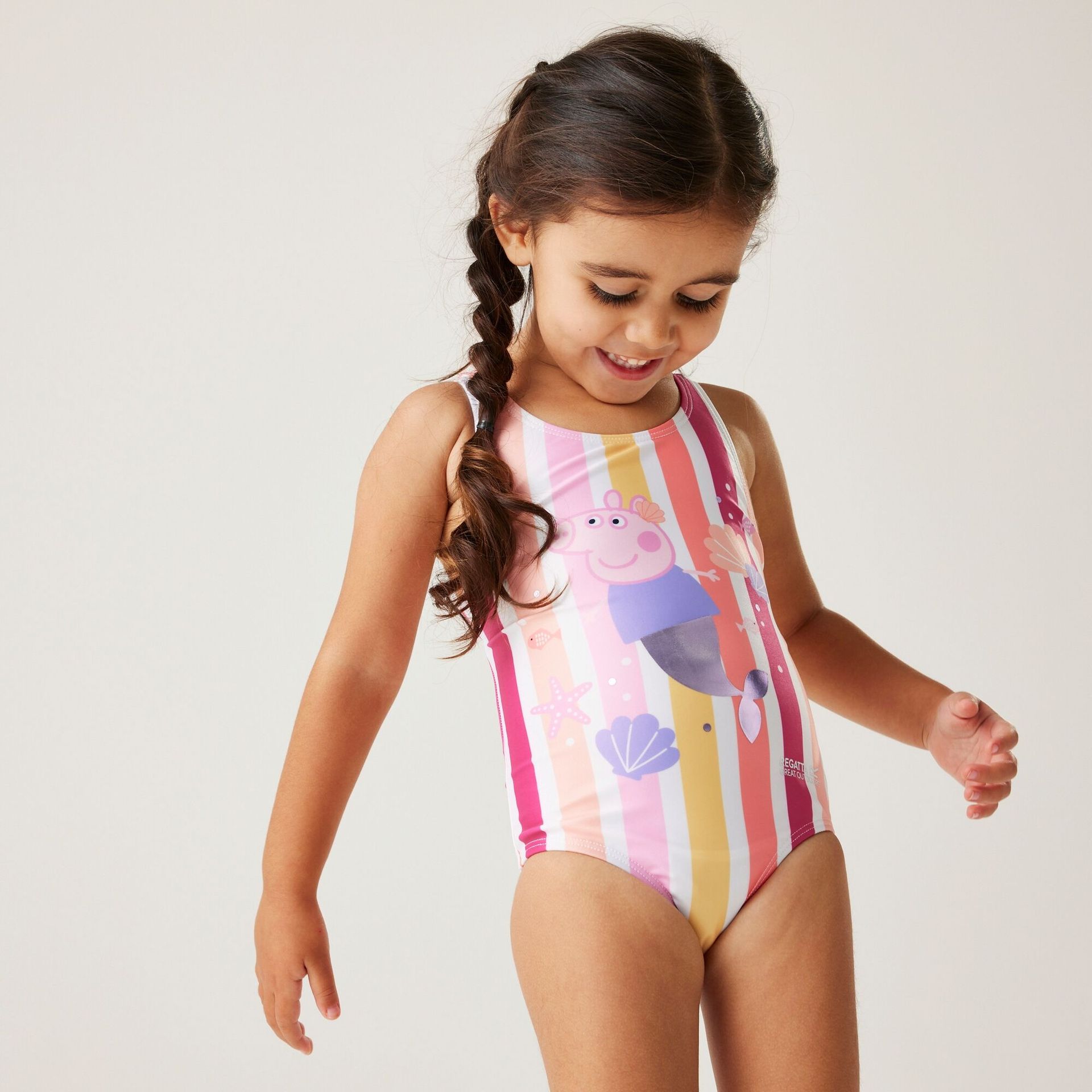 Regatta Dziecięcy strój kąpielowy jednoczęściowy Peppa Splash Paski, Rozmiar: 80 cm