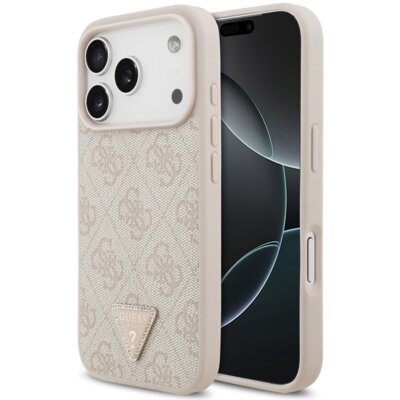 Etui GUESS Leather 4G Triangle Strass MagSafe do Apple iPhone 17 Pro Różowy