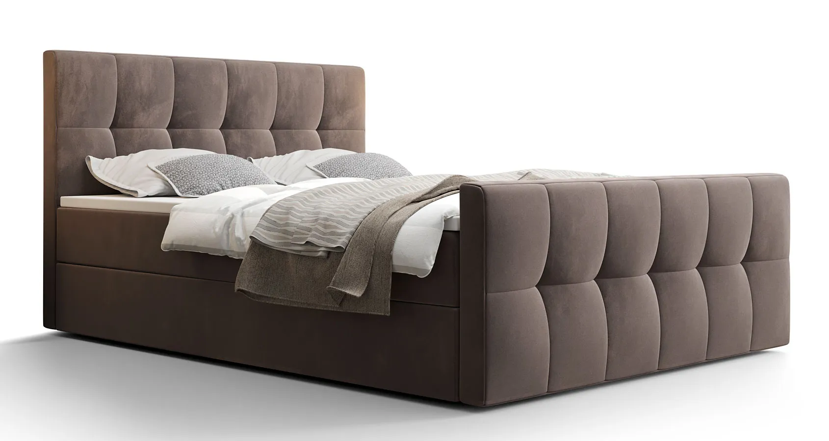 Brązowe tapicerowane welurem łóżko 6 rozmiarów A6-G91