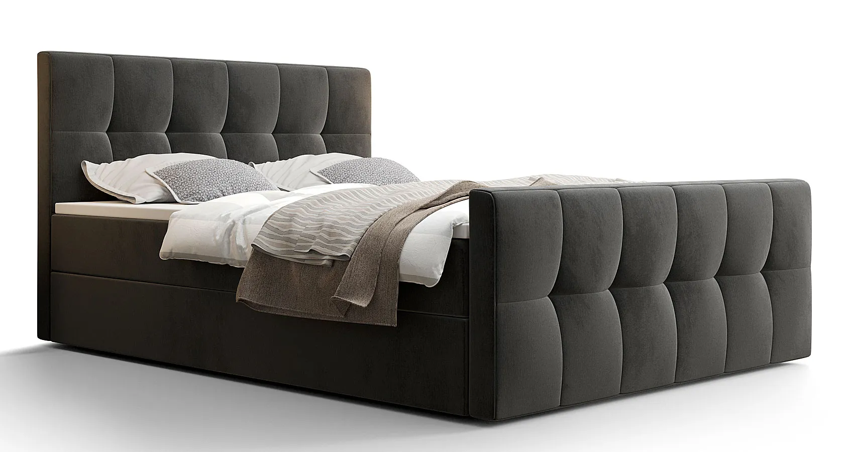 Ciemnoszare welurowe łóżko kontynentalne 6 rozmiarów W7-K71