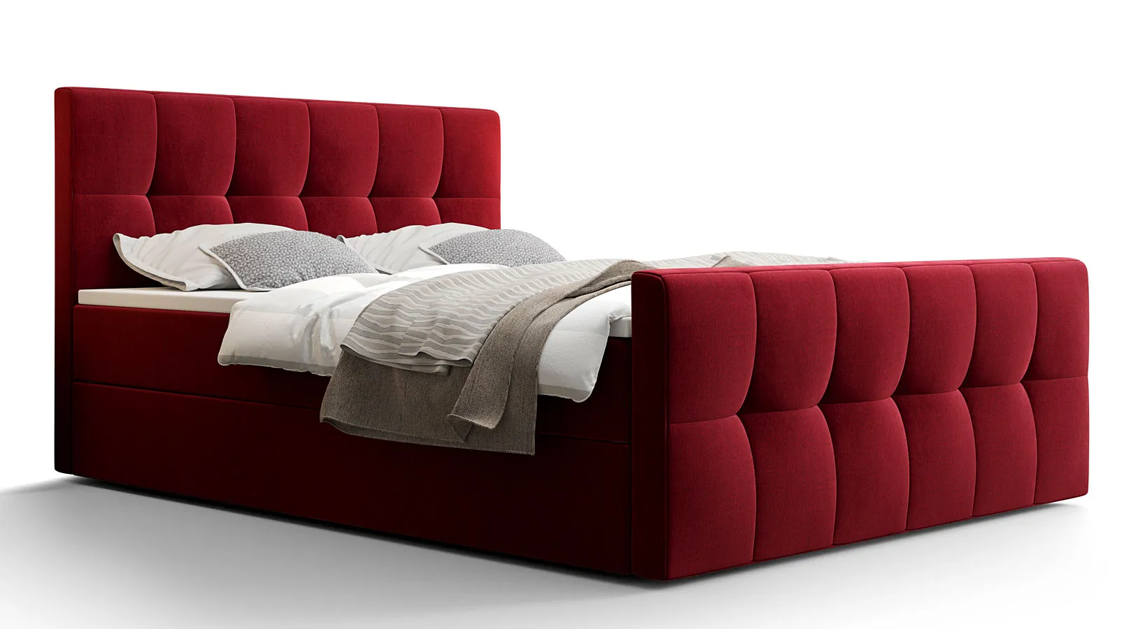 Czerwone welurowe łóżko pikowane z pojemnikiem 6 rozmiarów R7-A29