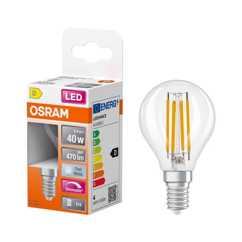 Żarówka LED E14 FIL 4.8W 470LM 4TK DIM CLGL OSRAM