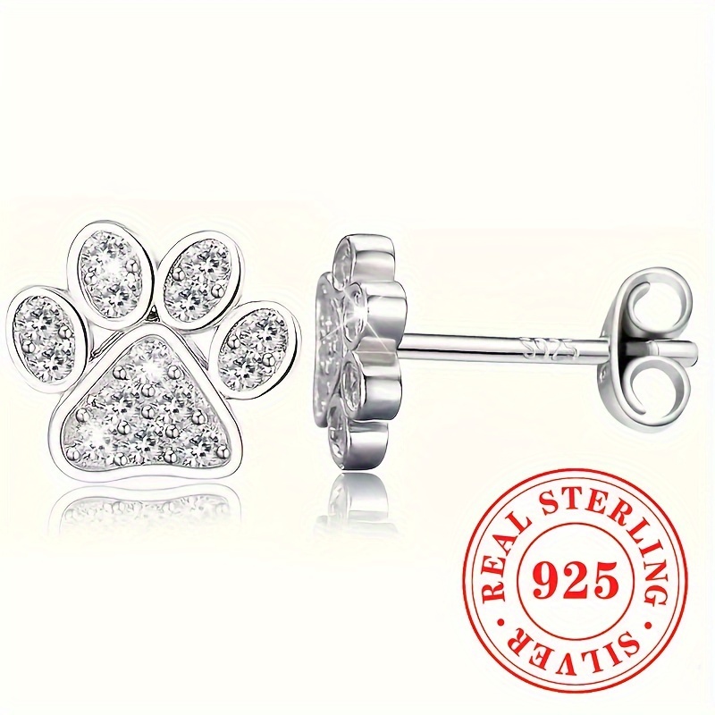 TEMU 1 Para READKISS Kolczyki Damskie z Srebra Próby 925 ze Zwierzęcym Odciskiem Łapy i Syntetycznym Cyrkonem, Uroczy Wzór Kota i Psa, Pozłacane na