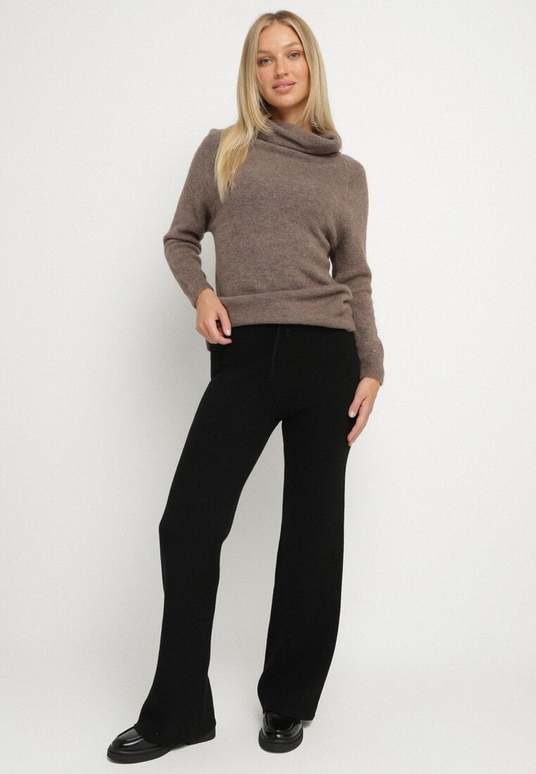 Czarne Ocieplane Spodnie Dzianinowe o Szerokim Kroju Miorea