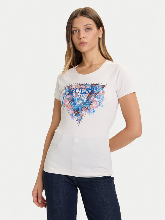 Guess T-Shirt W5BI29 J1314 Écru Slim Fit