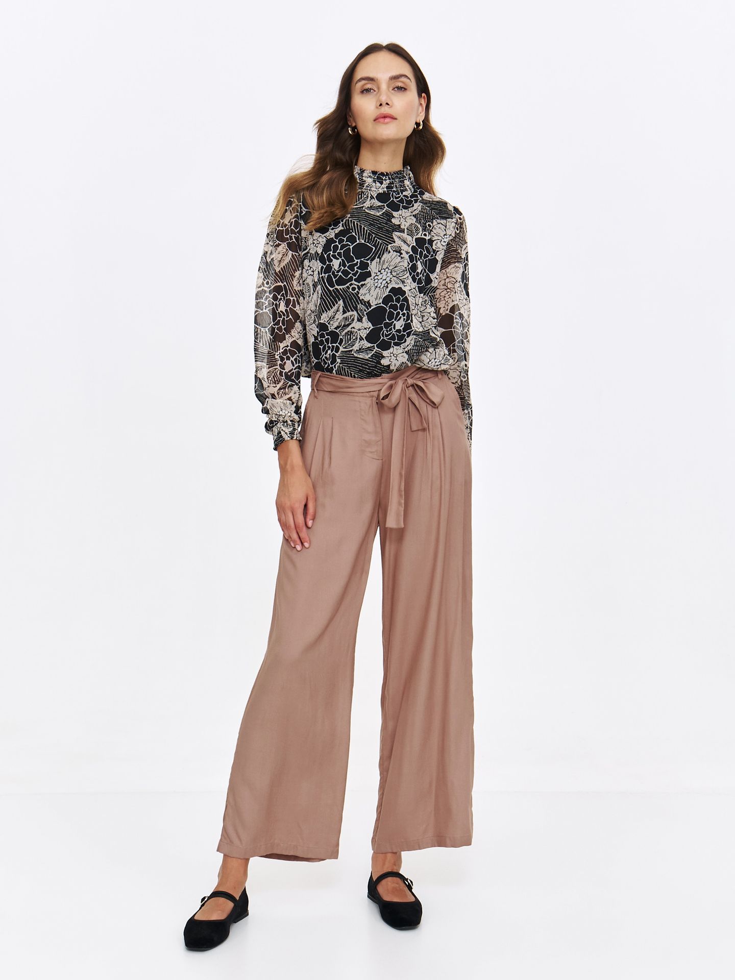 Brązowe wiskozowe spodnie z wiązaniem