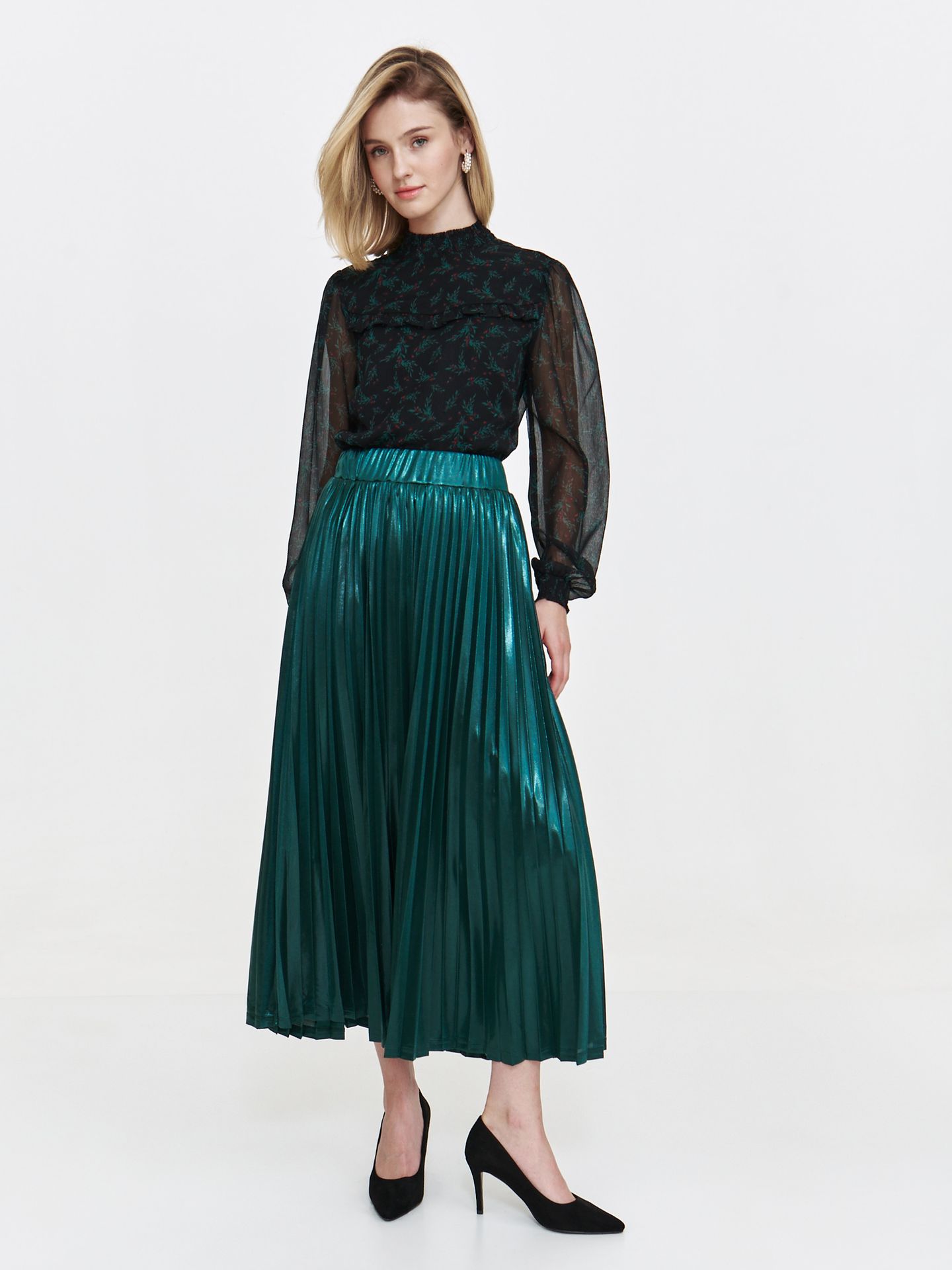 Plisowana spódnica midi z połyskującej tkaniny