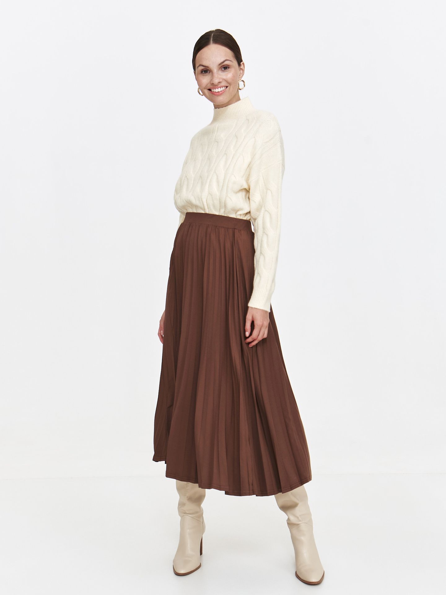 Plisowana spódnica midi w kolorze brązowym