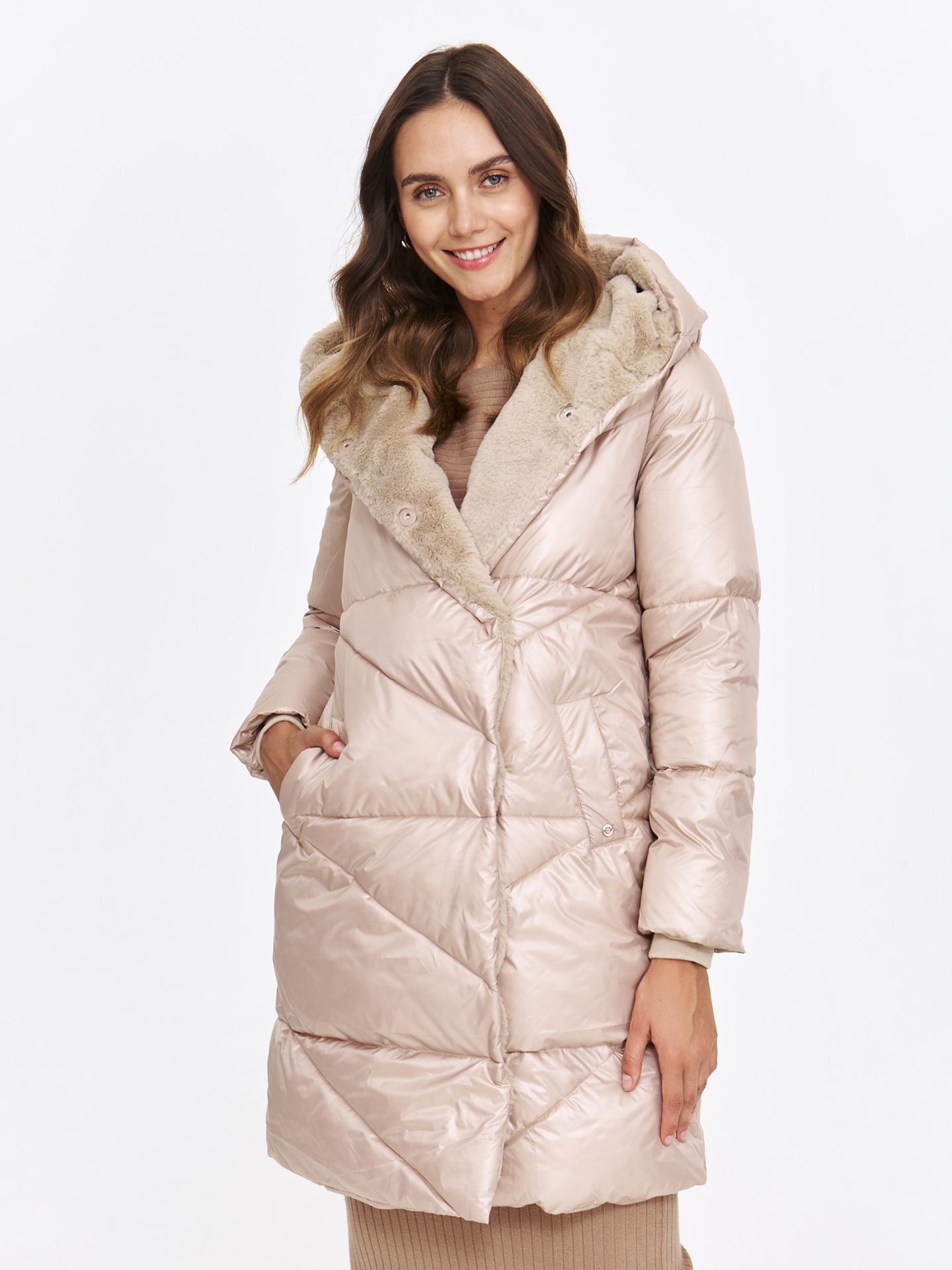 Kurtka damska beżowa - SKU1426BE kurtka długa - TOP SECRET - Odzieżowy sklep internetowy TOP SECRET