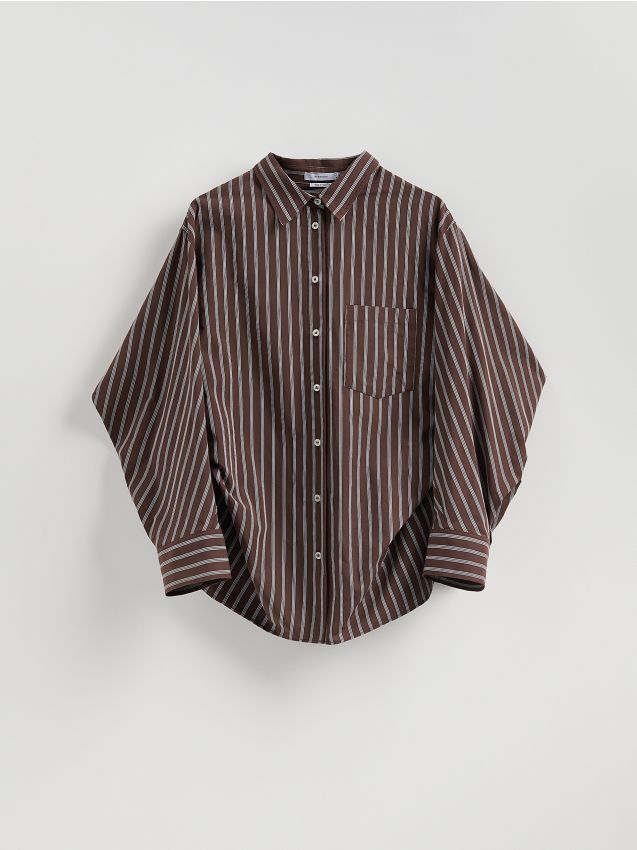 Reserved - Koszula w prążek - ciemnobrązowy