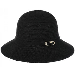 Kapelusz damski materiałowy z bawełną średnie rondo KAP-BB-2 czarny